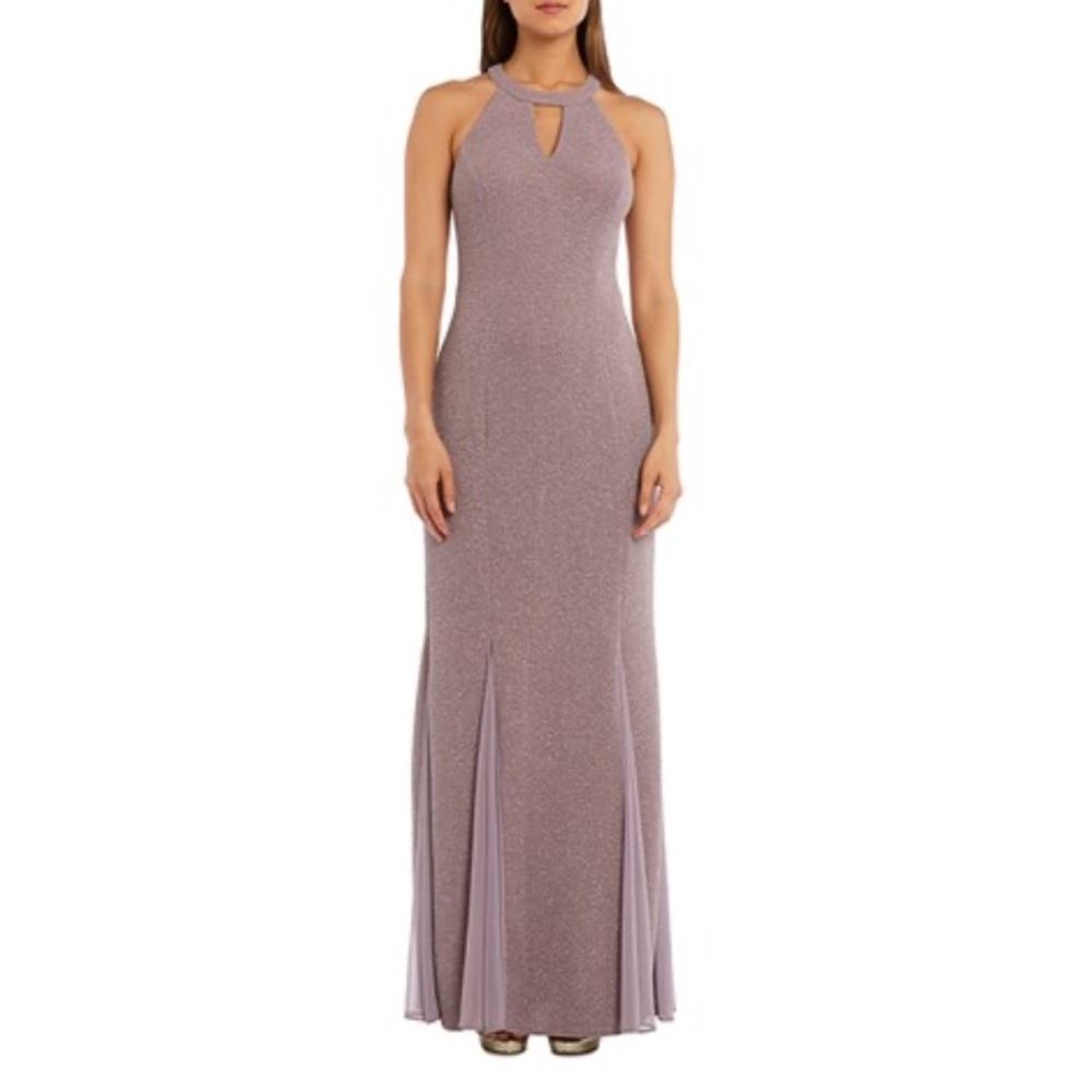 Petite Sparkling Halter Neck Gown - Champagne